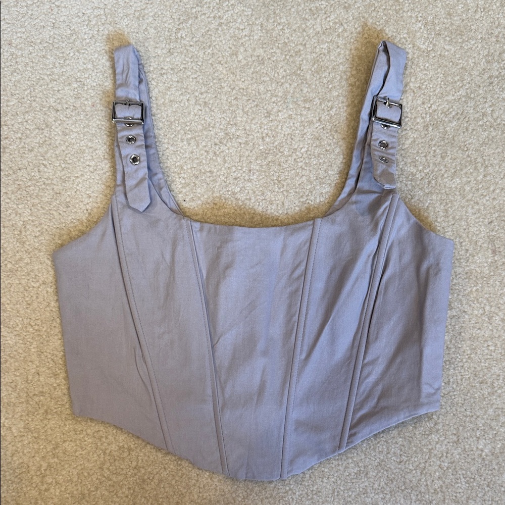 Women's Gray Corset Crop Top with Adjustable Straps